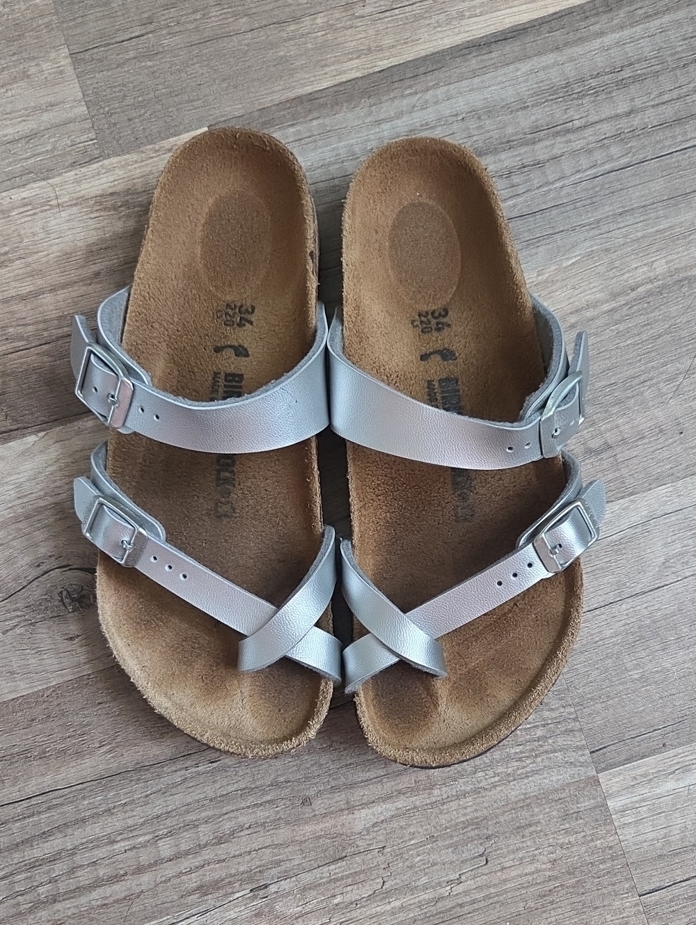 Silver Double Cross Strap Birkenstock Cork Sandals